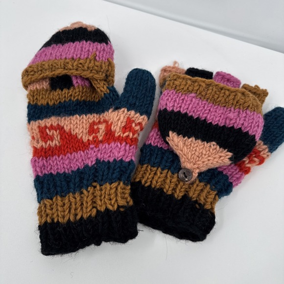 Earth Ragz 100% Wool Knitted Glove Mitten Pair Set Made in Nepal Unisex Lined - Picture 3 of 9